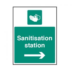 Hand Sanitisation Station Location Sign With Right Arrow - Rigid Plastic - 18449K