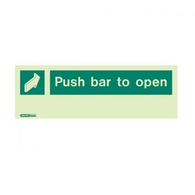 Jalite 4304K Push Bar To Open Sign - 150 x 400mm - Photoluminescent Rigid PVC