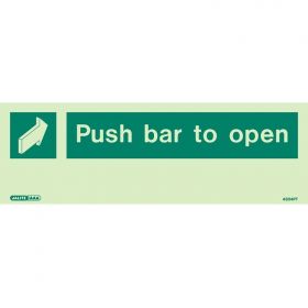 Jalite 4304PT Push Bar To Open Sign - 100 x 300mm - Photoluminescent - Self-Adhesive Vinyl Version