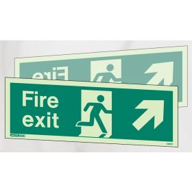 Jalite 438DSX Up Left / Right Hand Fire Exit Double Sided Ceiling Suspended Sign - Photoluminescent - 250 x 600mm