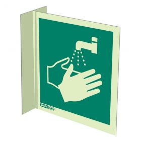 Jalite 4391FS20 Wall Mounted Double Sided Wash Your Hands Sign - Photoluminescent - 200 x 200mm