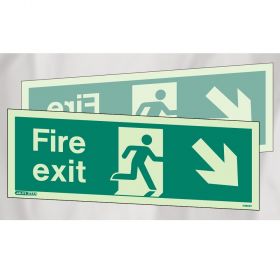 Jalite 439DSJ Down Left / Right Hand Fire Exit Double Sided Ceiling Suspended Sign - Photoluminescent - 200 x 450mm