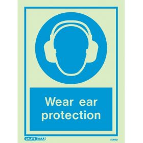 Jalite 5095D Photoluminescent Wear Ear Protection PPE Safety Sign - 150 x 200mm