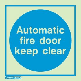 Jalite 5141A Automatic Fire Door Keep Clear Photoluminescent Sign - 100 x 100mm