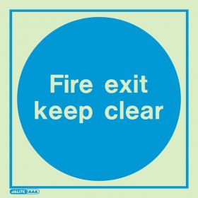 Jalite 5257E Fire Exit Keep Clear Sign - 200 x 200mm - Photoluminescent