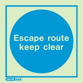 Jalite 5485C Escape Route Keep Clear Photoluminescent Sign - 150 x 150mm