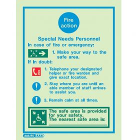 Jalite 5540DD Fire Action Sign For Special Needs Personnel - 200 x 300mm