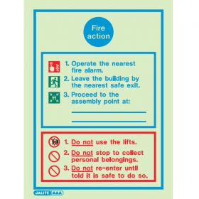 Jalite 5553DD Fire Action Sign - 200 x 300mm