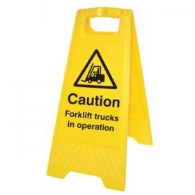 Caution Forklift Trucks In Operation Standing Warning Sign - Yellow - 58523