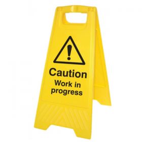 Caution Work In Progress Standing Warning Sign - Yellow - 58540