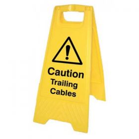 Caution Trailing Cables Standing Warning Sign - Yellow - 58548