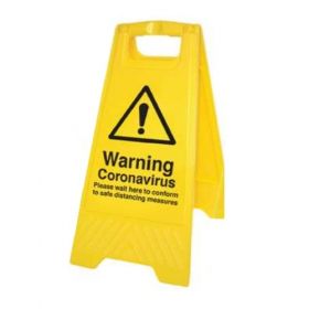 Warning Coronavirus Floor Standing Hazard Sign - Yellow - 58560