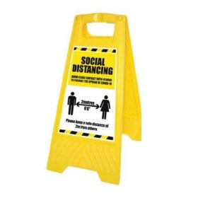 Coronavirus Social Distancing Guidance Floor Standing Warning Sign - Yellow - 58569