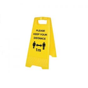 Covid-19 1 Metre Social Distancing Guidance Floor Standing Warning Sign - Yellow - 58570/1M