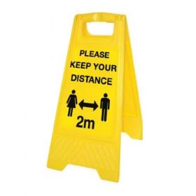 Covid-19 Social Distancing Guidance Floor Standing Warning Sign - Yellow - 58570