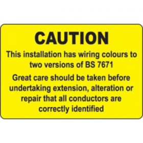 Caution BS 7671 Wiring Colours Warning Label - Roll of 100 - 59819