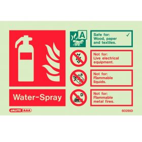 Jalite 6029ID Rigid PVC Photoluminescent Water Spray Extinguisher ID Sign 150 x 105mm