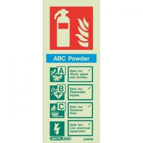 6360M Jalite Rigid PVC Photoluminescent ABC Powder Extinguisher ID Sign 80 x 200mm