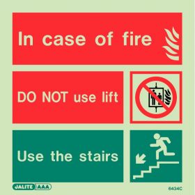 Jalite 6434C In Case Of Fire Do Not Use Lift Sign - 150 x 150mm (Supply Rigid PVC Version)