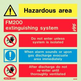 Jalite 6515E Hazardous Area FM200 Extinguishing System Warning Photoluminescent Sign