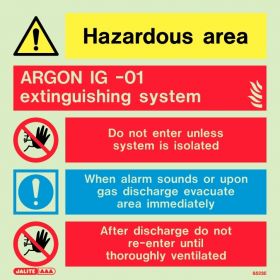 Jalite 6523E Hazardous Area ARGON IG-01 Extinguishing System Warning Photoluminescent Sign