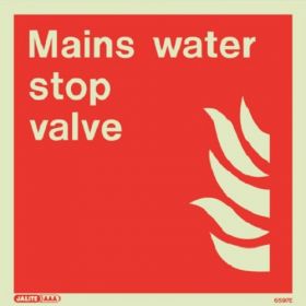 Jalite 6597C V Mains Water Stop Valve Sign - 150 x 150mm - Self-Adhesive Vinyl