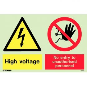 Jalite 7436DD Photoluminescent High Voltage No Entry To Unauthorised Personnel Sign 200 x 300mm