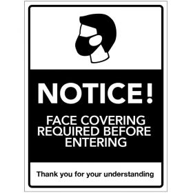 Covid-19 Notice! Face Covering Required Before Entering Sign - Self-Adhesive Vinyl - 250 x 300mm - 28585H