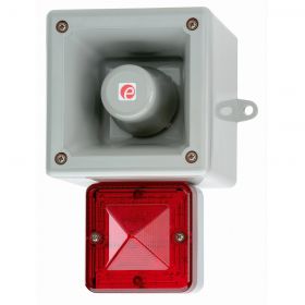 E2S AL105NXDC024G/R-F Industrial Sounder Beacon - 24V DC - Grey Body Front Facing Red Lens - IP66