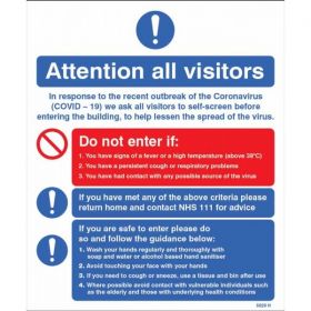 Coronavirus Attention All Visitors Sign - Rigid Plastic - 15029H