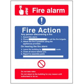 Fire Action Sign Without Lift Information 