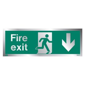 Jalite Rigid PVC Metal Effect Fire Exit Sign With Down Arrow - ME437