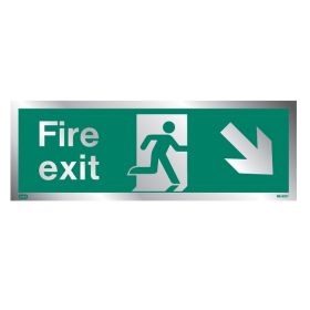 Jalite Rigid PVC Metal Effect Fire Exit Sign With Down Right Arrow - ME439