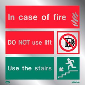 Jalite STB6434C Brushed Stainless Steel In Case Of Fire Do Not Use Lift Sign