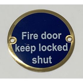 Fire Door Keep Locked Shut Disc Sign - Polished Brass