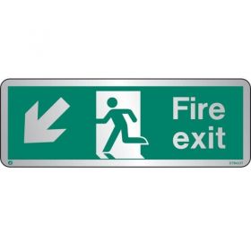 Jalite STB433T Brushed Stainless Steel Fire Exit Sign - Down Left Arrow 120 x 340mm