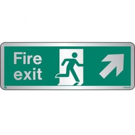 Jalite STB438T Brushed Stainless Steel Fire Exit Sign - Up Right Arrow 120 x 340mm