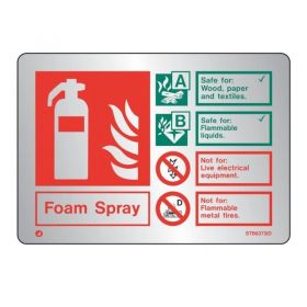 Brushed Stainless Foam Fire Extinguisher ID Sign - Jalite STB6373ID