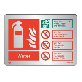 Brushed Stainless Water Fire Extinguisher ID Sign - Jalite STB6374ID