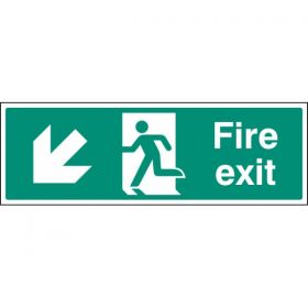 Fire Exit Sign - White - Down Left Arrow