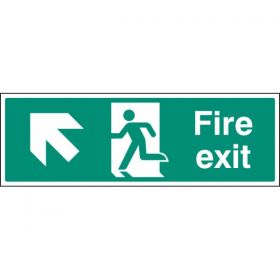 Fire Exit Sign - White - Up Left Arrow