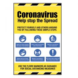 Coronavirus Help Stop The Spread Sign - Rigid Plastic - 18426K