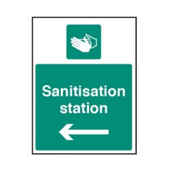 Hand Sanitisation Station Location Sign With Left Arrow - Self Adhesive Vinyl - 28450K