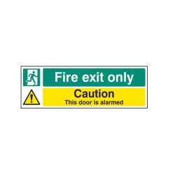 Fire Exit Only Caution This Door Is Alarmed Self-Adhesive Sign - 300 x 100mm
