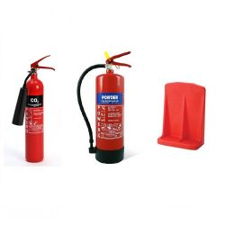 2KG Co2, 6kg ABC Dry Powder Fire Extinguisher & Double Red Extinguisher Stand Bundle