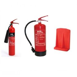 2KG Co2, 6Ltr Water Fire Extinguisher & Double Red Extinguisher Stand Bundle