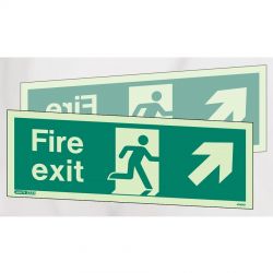 Jalite 438DST Up Left / Right Hand Fire Exit Double Sided Ceiling Suspended Sign - Photoluminescent - 120 x 340mm