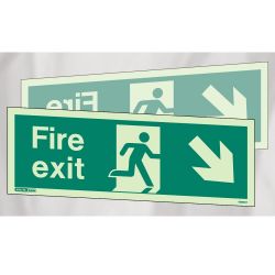 Jalite 439DST Down Left / Right Hand Fire Exit Double Sided Ceiling Suspended Sign - Photoluminescent - 120 x 340mm