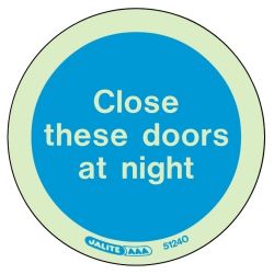 Jalite 5124O Photoluminescent Close These Doors At Night Adhesive Disc - 80mm Diameter - Pack of 10