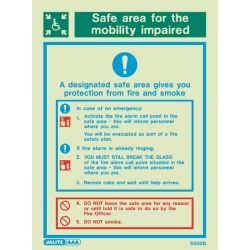 Jalite 5500D Safe Area Fire Action Sign - Photoluminescent - 200 x 150mm (Self-Adhesive Vinyl Version)